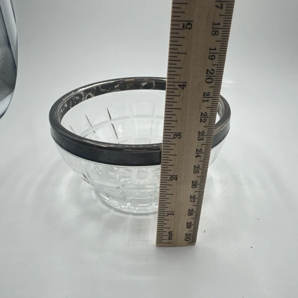 Vintage‎ Cut Glass Bowl Silver Plated Rim Salad Fruit Nut Bowl Italy 4.5